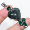 Natural Prehnite, Diopside 925 Sterling Silver Jewelry Pendant 2.60" D6b09