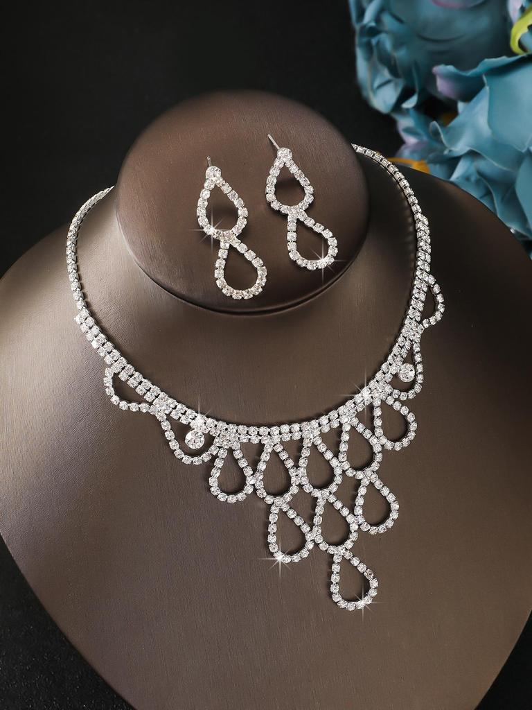 Luxury Bridal Zircon Flower Necklace & Earrings Set - Elegant Wedding Jewelry Accessories