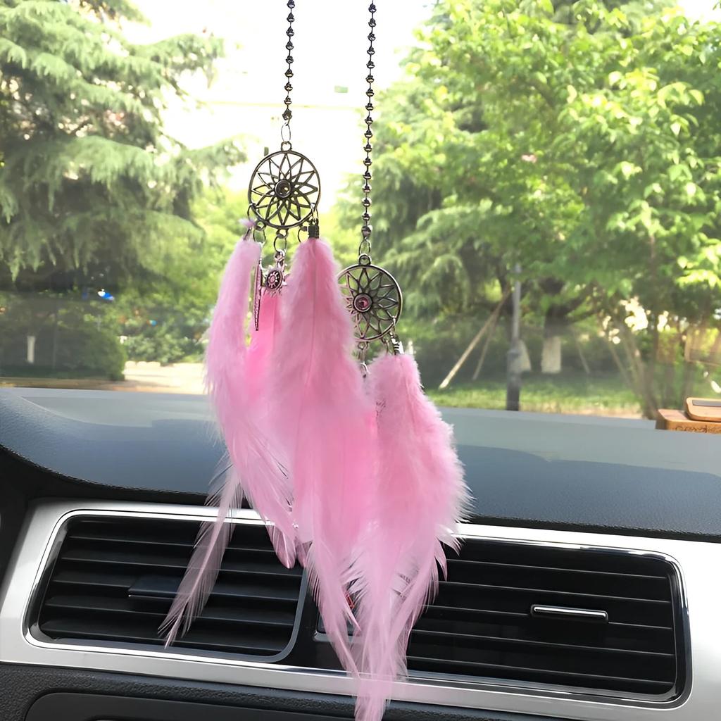 Mini Dream Catcher Car Interior Rearview Mirror Hangings Car Charms Pendant Double Wind Chimes Car Decor Accessories Multi Color