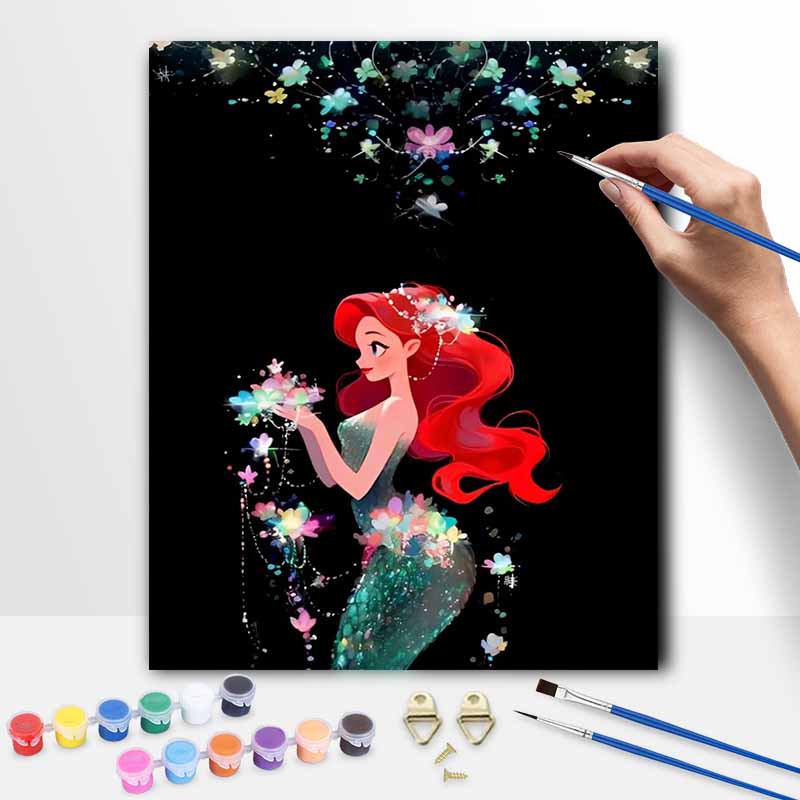 Disney Oil Painting DIY Digital Painting The Little Mermaid Floral Art HandPainted Wall Decor for Living Room and Entryway.