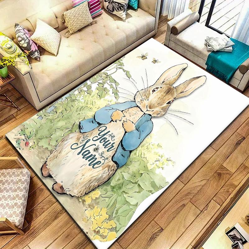 Peter Rabbit Adventure Custom Name Carpet Rug For Living Room Bedroom Home Sofa Decoration Kids Play Nonslip Floor Mat