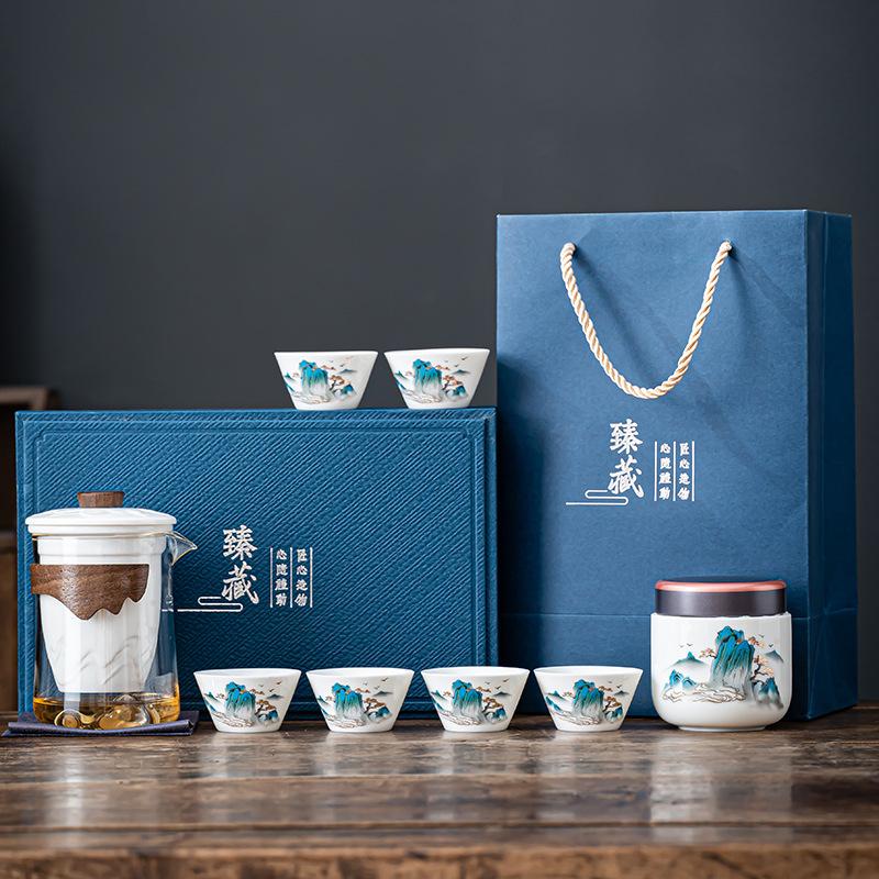 Dehua white porcelain glass travel set outdoor accompanying portable kung fu tea set business gifts can be customized