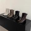 2025 New Spring and Autumn Square Head Thick Heel Temperament French High Heel Elastic Thin Boots British Style Pleated Stacking Boots Women