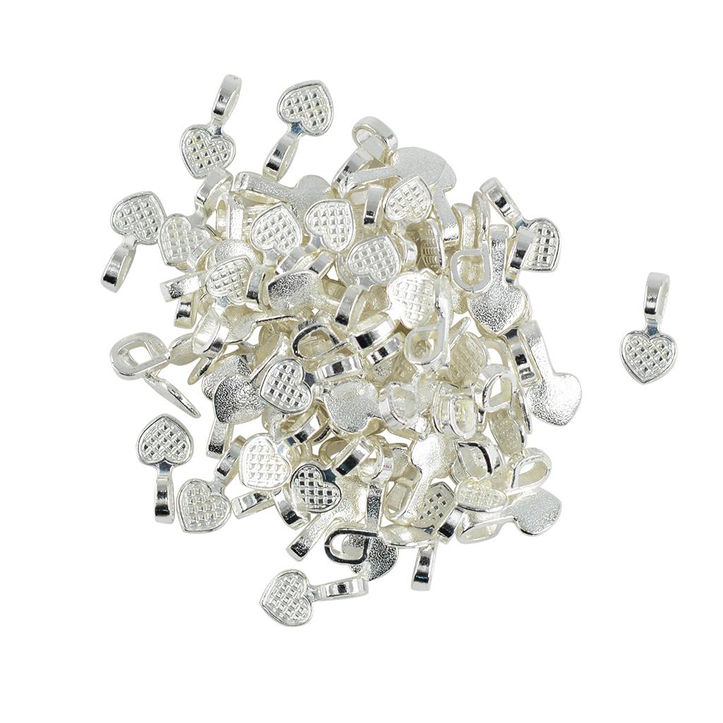 100 Pieces Shiny Heart Glue on Bails Setting For Necklaces Earring Pendant Jewelry Design