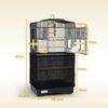 Bird Cage with Handle, Removable Tray, Wooden Perches, Swing and Bowls, 46.5x35.5x92cm, Black