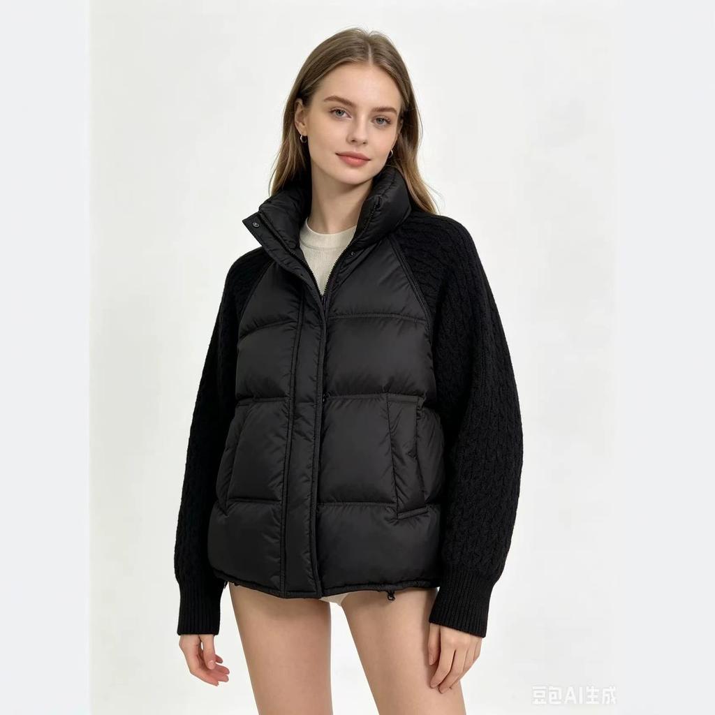 Commuter wind splicing wool sleeves cotton-padded clothes women's short stand-up collar thickened cotton clothes women's clothing, get one piece