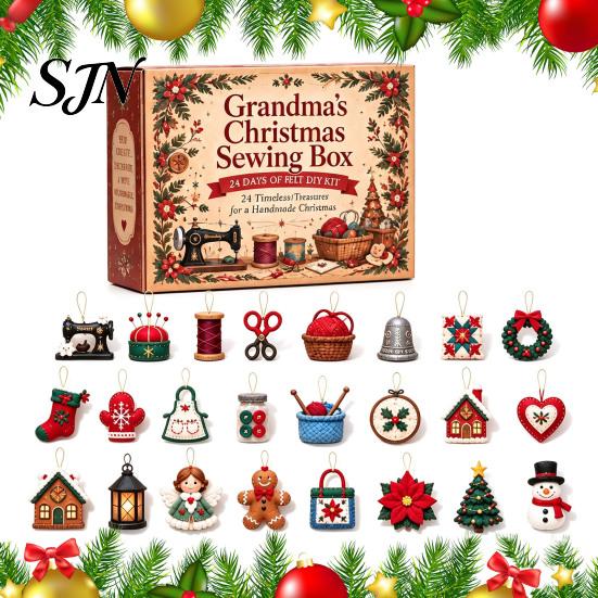 Christmas Countdown Activity Box 24 Days Handmade Sewing Kit, Felt Advent Calendar Festive Material Pack with Pre-Cut Craft Materials, DIY Tree