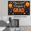 2D plane 1PC Baop graduation banner made of polyester. It has a black background and is decorated with orange balloons.