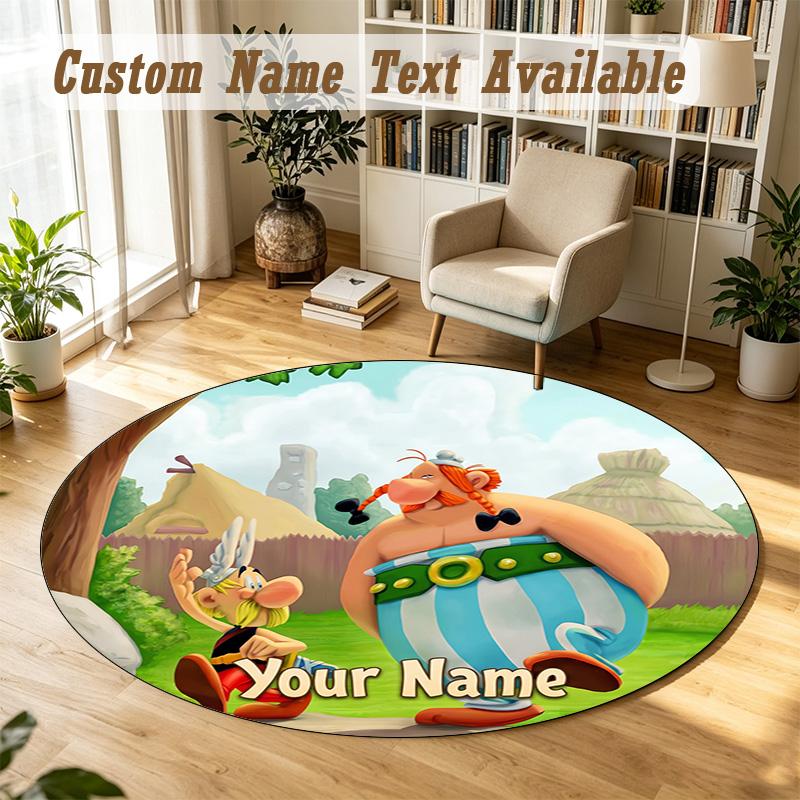 Round Rug Custom NameAsterix & Obelix Pattern Non Slip Carpet Home Floor Decor