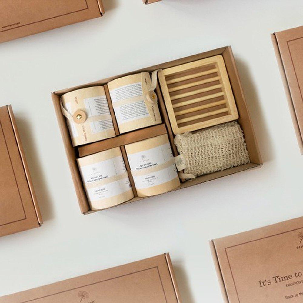 ERIGERON Веганский шампунь-шар «Все в одном» Подарочный набор в березовой упаковке