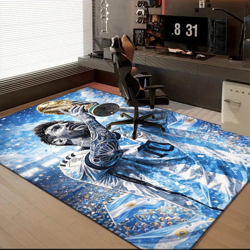 World Cup Celebration Messi Rug Game Carpet, Floor Mat for Bedroom Living Room Entryway Rug, Home Decor Idea Gift for Christmas birthday