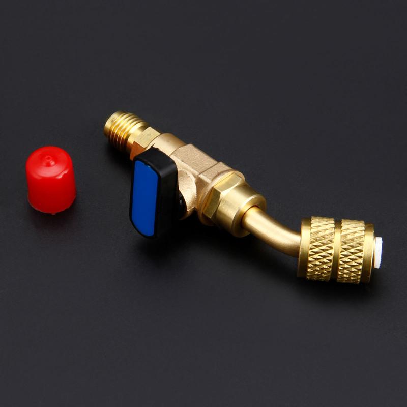1Pc Brass HVAC A/C Angled Manual Shut-off Ball Valve Adapter Tool 1/4"SAE for R22 R12 R410a Charging Hoses Refrigerant Operation