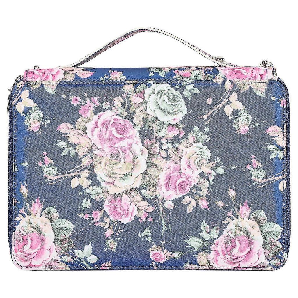 Pencil Case Rose Printed Multi Layer Zipper 252 Slots Portable Pen Holder Storage Pocket(Blue Background Rose ) 25-26s