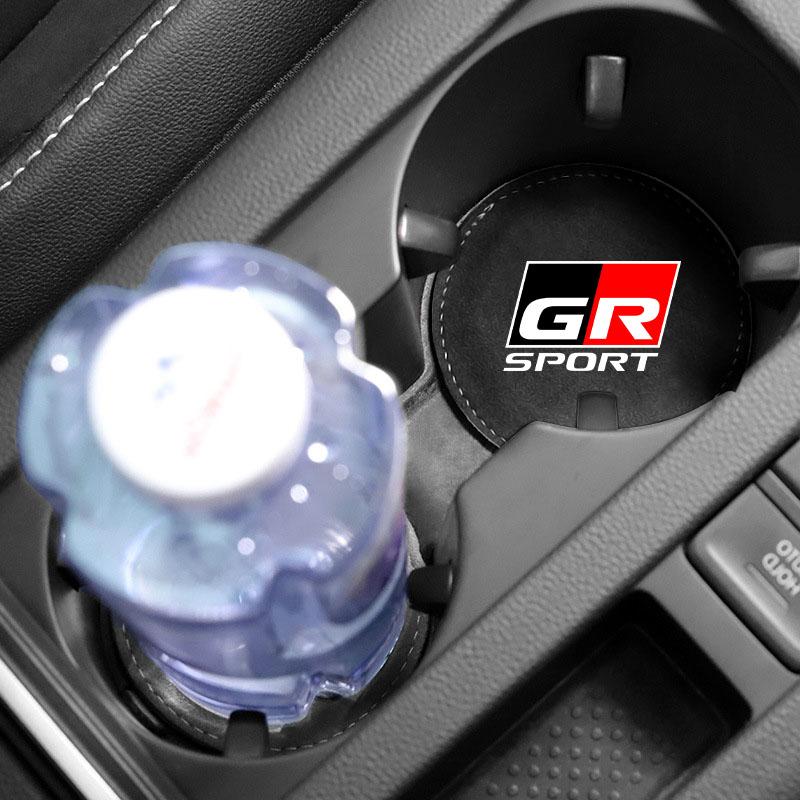 Car Cup Holder Pad PU Leather Slot Non-slip Coaster Mat Emblem for Toyota TRD GR Aygo Corolla Avensis Vios Yaris Mark-X Mirai Yaris