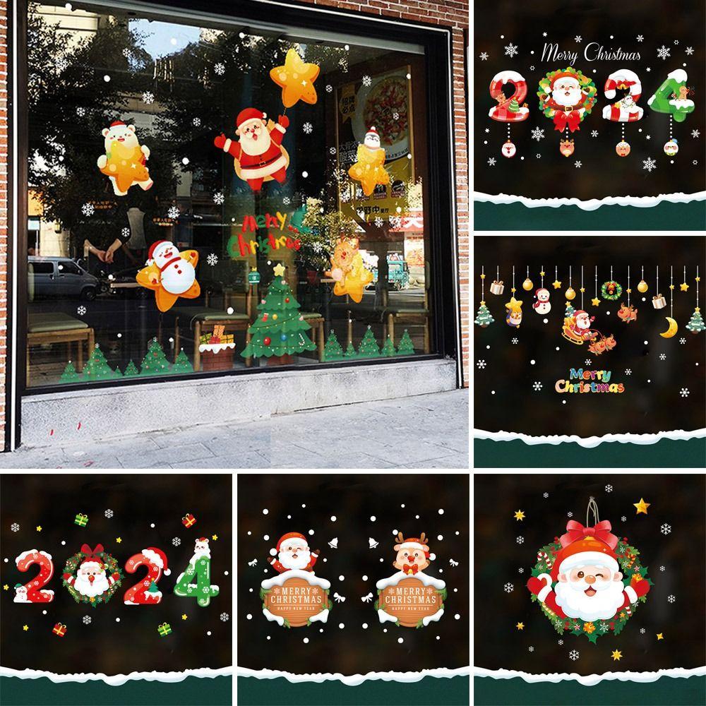 Новогодняя рождественская настенная наклейка Снежинка Санта-Клаус Лось Стеклянная наклейка Подарочная наклейка на окно Домашний декор