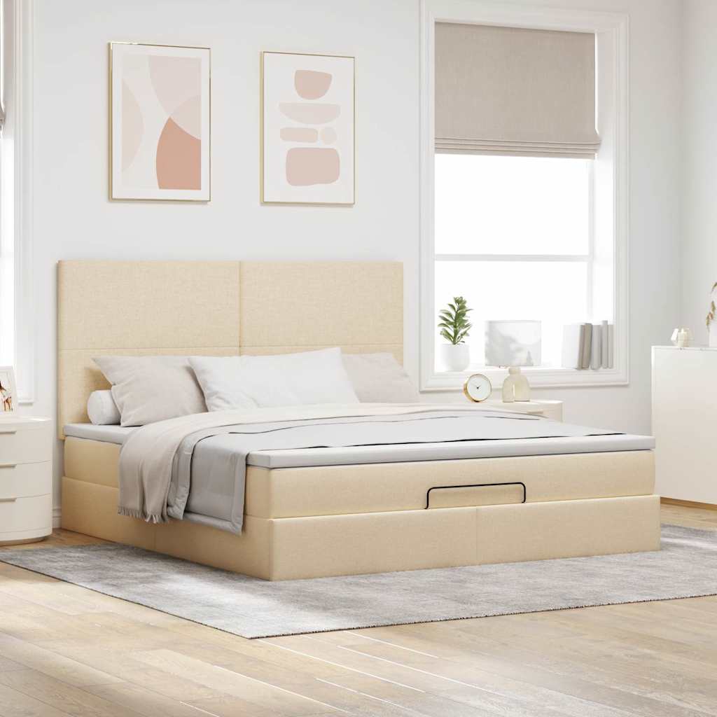 Ottoman Bed with Mattress Cream 160x200 cm Fabric