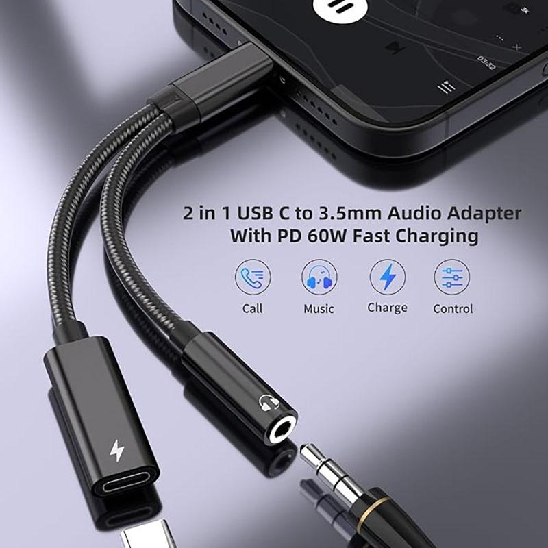 2-в-1 USB C на 3,5 мм разъем для наушников, адаптер Type C для зарядки и аудио, Aux-адаптер для Ipad Pro Samsung S20 Ultra Xiaomi Huawei 3