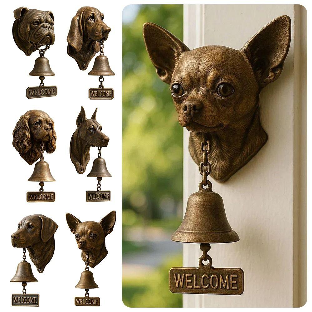 Resin+Metal Welcome Doorbell Loud Ringing Wall Mount Dog-Shaped Chime Bell Weatherproof Hanging Decorations Dinner Bell Cottage