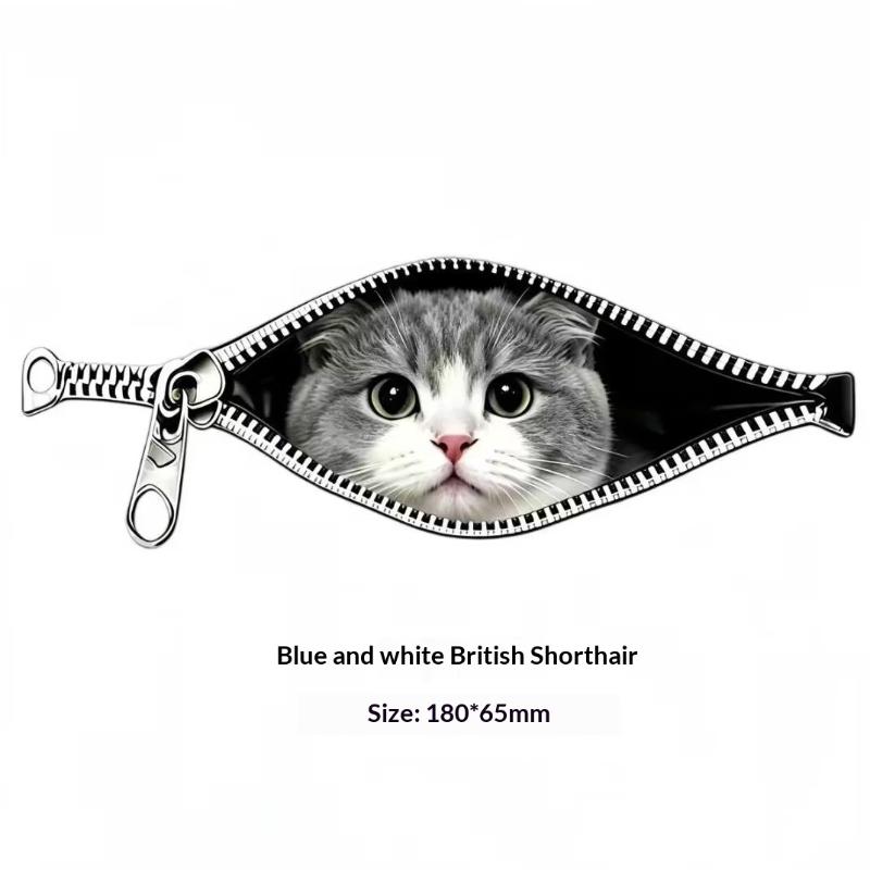 Cat Car Sticker Zipper Cat Puppet Teddy Border Collie Puppy Cute Creative Personality Pet Car Decorative Sticker 1Pc