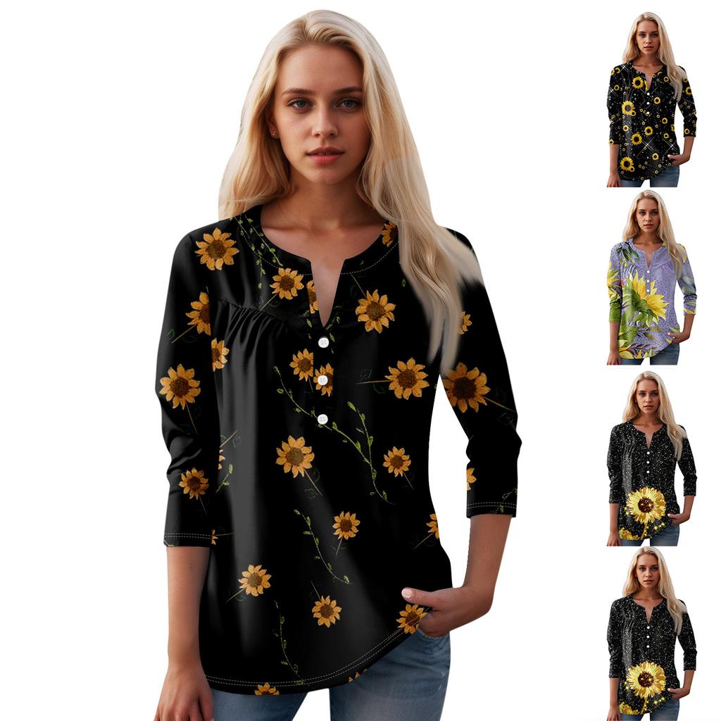 Женская мода повседневный топ с длинным рукавом и круглым вырезом с цветочным принтом