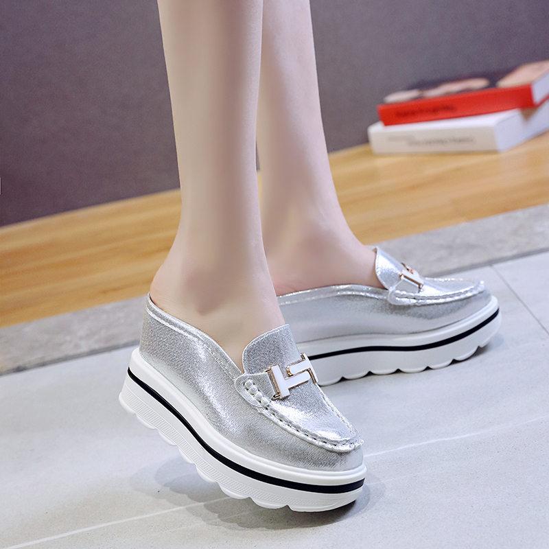 2024 Slides Platform Wedge Slippers Loafers Height Increasing Shoes Women Moccasin Mules Sandals for Women Summer Footwear White