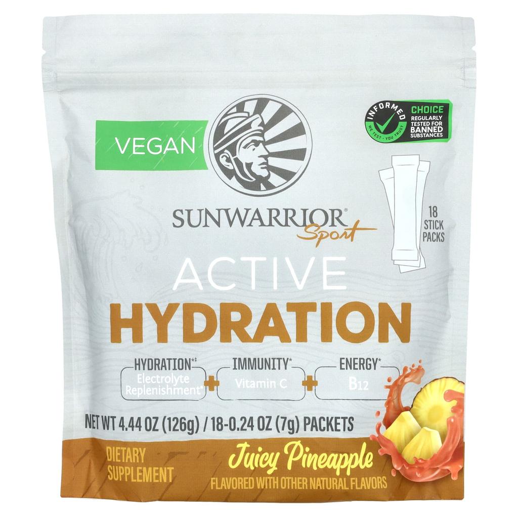 Sunwarrior Sport, Active Hydration, Juicy Pineapple, 18 Packs, 7 G (0.24 Oz) Each