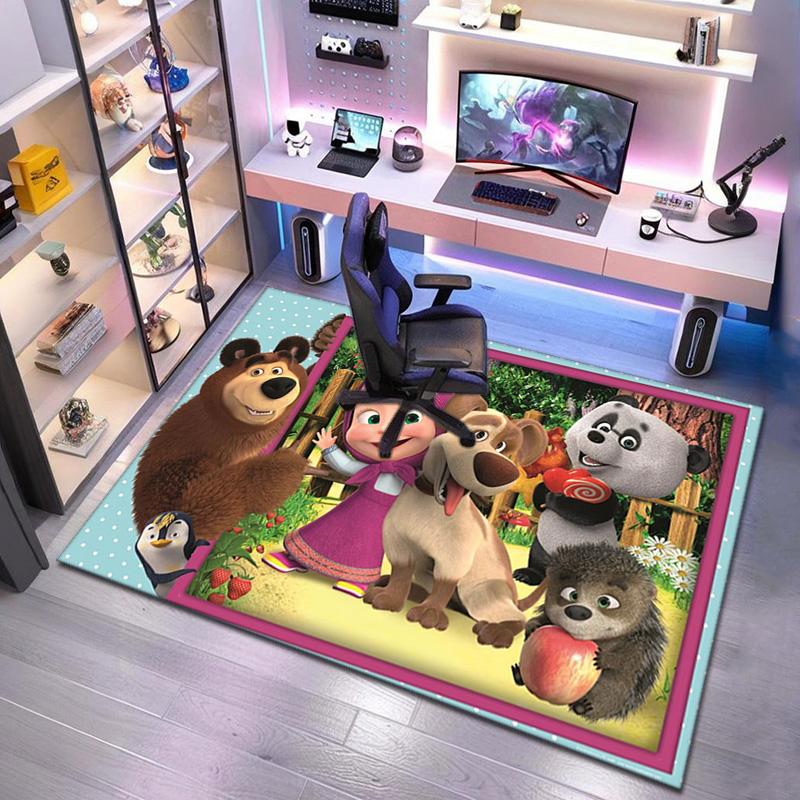 Russian animation Masha and the Bear Fairy Tale Cartoon Carpet Soft Home Living Room Bedroom Door Mat Outdoor Picnic Ground Mat rug T8