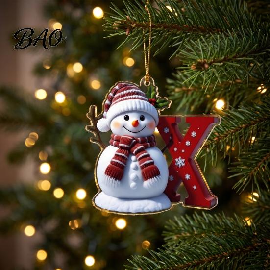 Indoor Outdoor Holiday Decorations 26 Letter Christmas Ornaments, 2D Flat Snowman Hanging Decoration, Acrylic A-Z Atmosphere Party Supplies