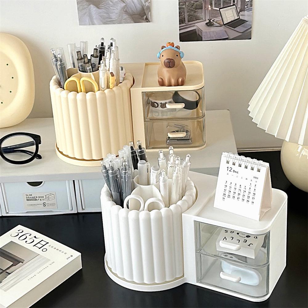 Вращающийся пыленепроницаемый органайзер для косметики: Подставка для кистей для макияжа, Хранение помад и теней для век, Подставка для ручек для стола