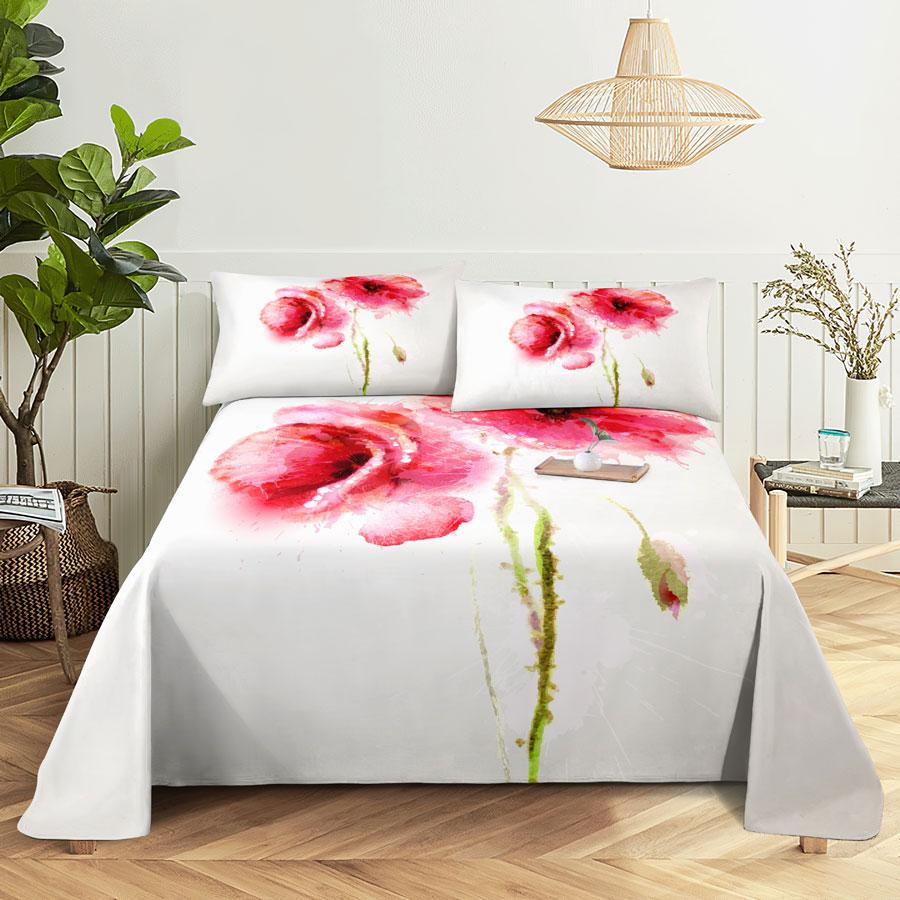 Bedsheets Set With Pillows Case Queen Size Soft Bed Sheets And Pillowcases For Single Double Beds Twin Pink Flower Thin Fabric