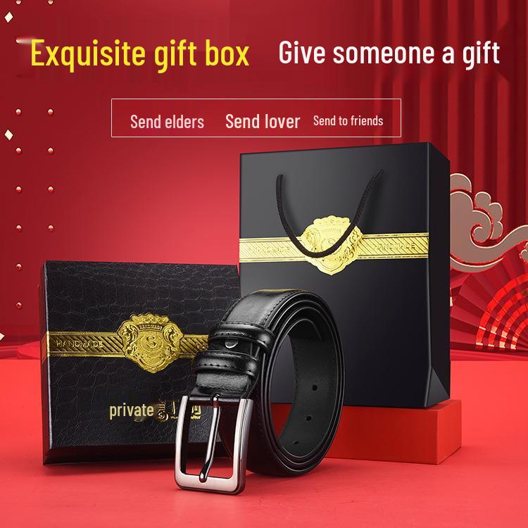 Мужской ремень из натуральной кожи - Высококлассный деловой и повседневный стиль, Пряжка-игла, Подходит для мужчин среднего и молодого возраста.