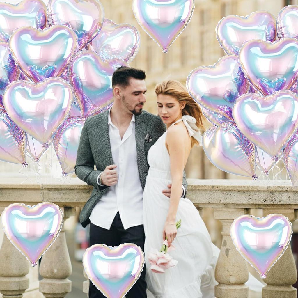 Colorful Heart 18-Inch Foil Balloon Set - 6 Pieces for Weddings & Parties