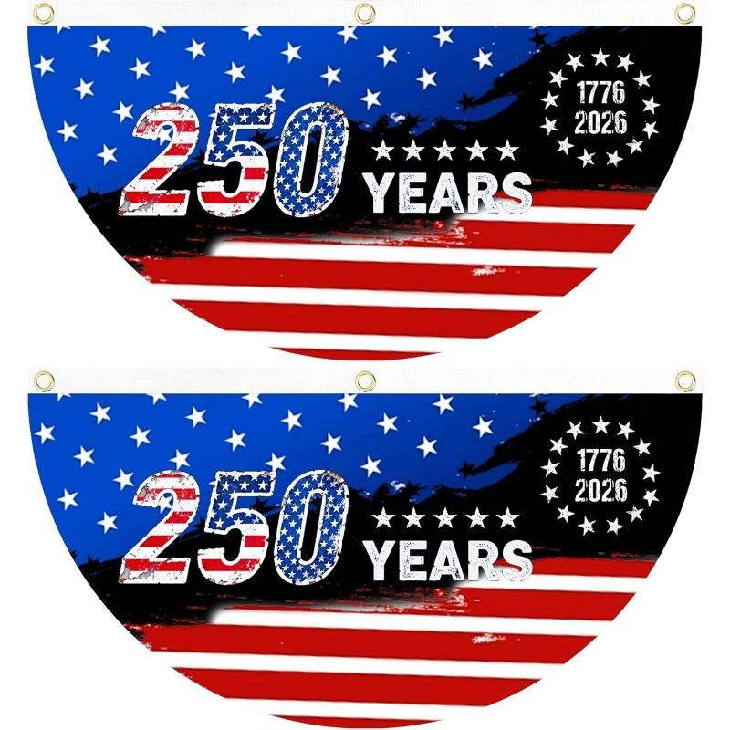 2PCS 250th Anniversary USA Flag, 1776-2026 Fan Flags,American Anniversary Flag for Wall, Front Door, Porch Outdoor Decorations