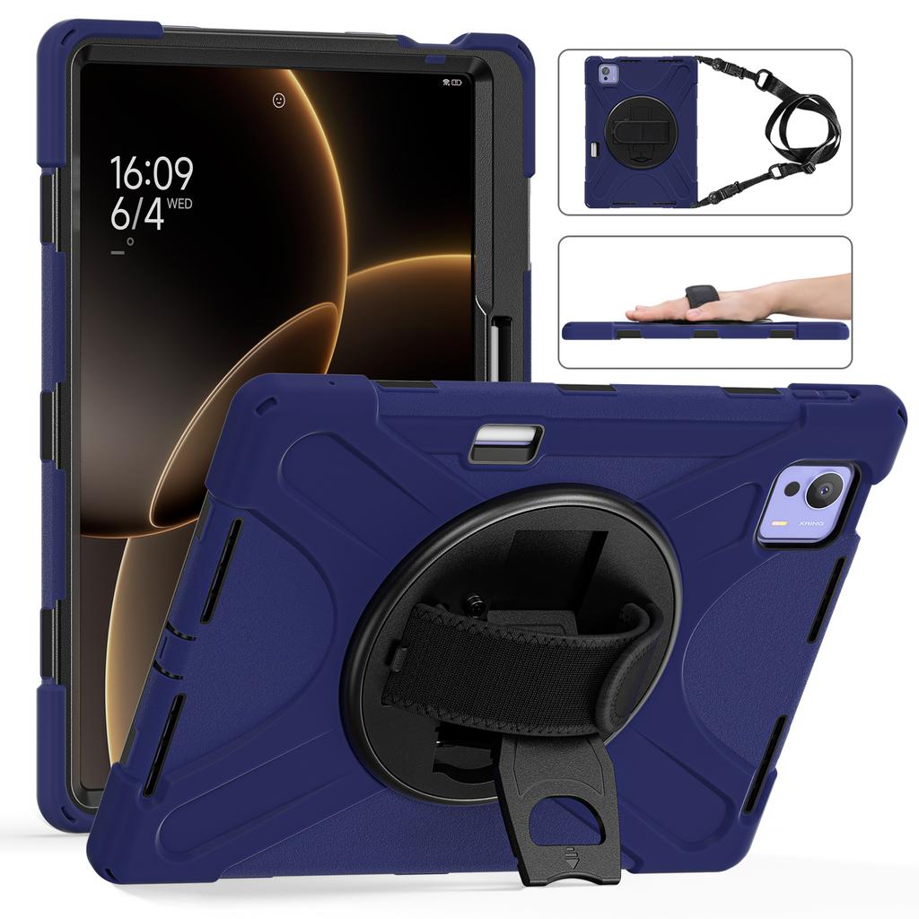 Прочный чехол-подставка для Xiaomi Pad 7 Ultra 2025 14,0 дюйма, вращающийся на 360°, усиленная крышка с ремешком для руки и плечевым ремнем, 3-слойный корпус