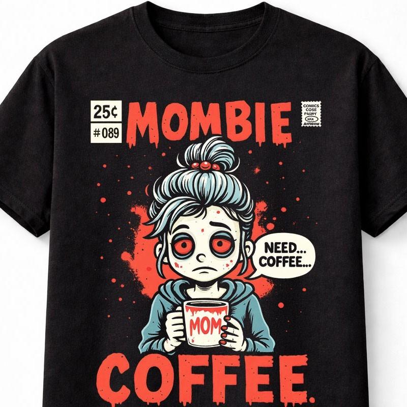 Mombie Coffee Funny Zombie Mom Graphic Unisex TShirt