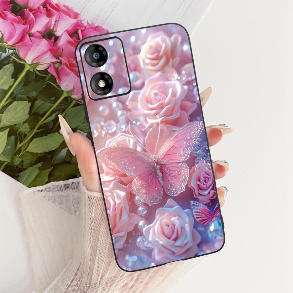 For Motorola Moto E13 Case Moto E14 Luxury Flowers Butterfly Painted Cover Soft Silicone Case For Motorola E14 E 13 MotoE13 Bags