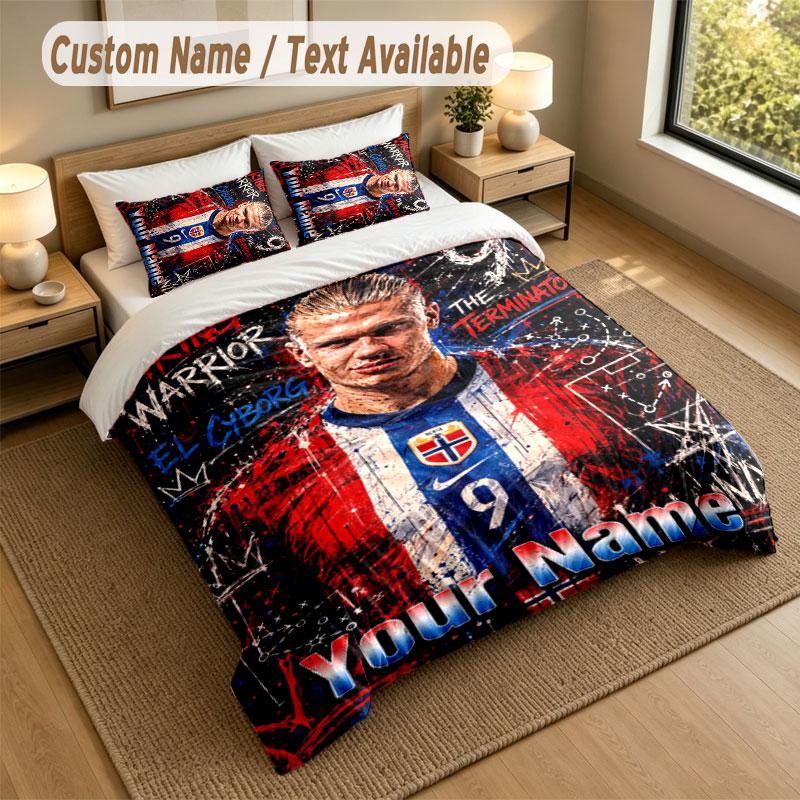 Bedding Set 1 Duvet Cover 2 Pillowcases Erling Haaland Print Soft Bed Linen Bedroom Decor