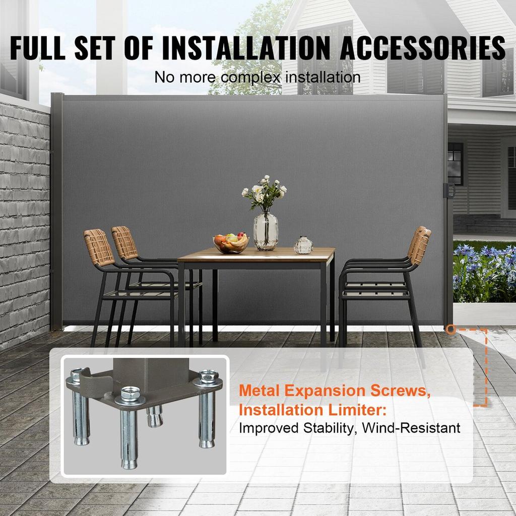 Retractable Side Awning, 79''x 118'' Outdoor Privacy Screen, 180g Polyester Water-proof Retractable Patio Screen, UV 30+ Room Divider Wind Screen for