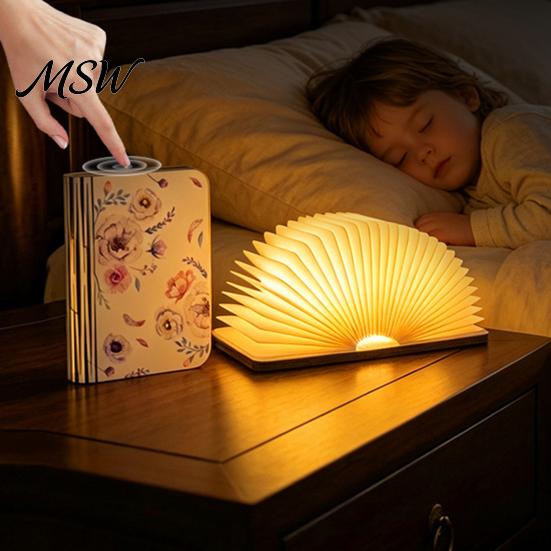 Portable Travel Light LED Book Light, Wooden Magnetic Foldable Night Lamp with Stepless Dimming, Unique Desk Accessory USB Rechargeable Warm