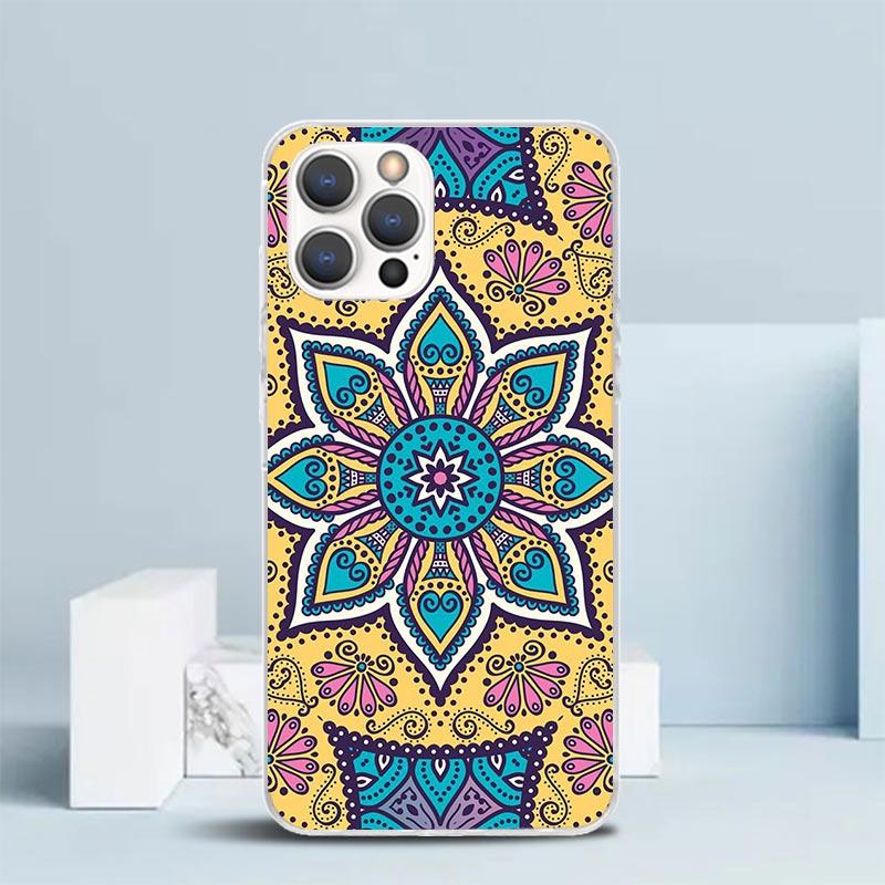 Totem Mandala Colorful Flower Phone Case For IPhone 16 17 Air 16E 15 14 Plus 13 Mini 12 11 Pro Max 7 8 + SE 2020 Soft TPU Back C