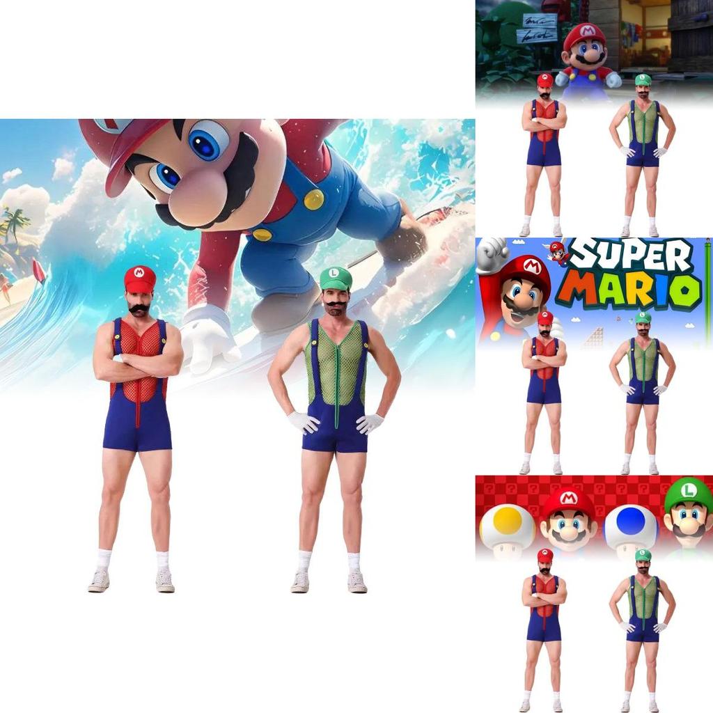 Trendy Cosplay Mario Adult Costume Featuring Hat Gloves Mustache And Overalls