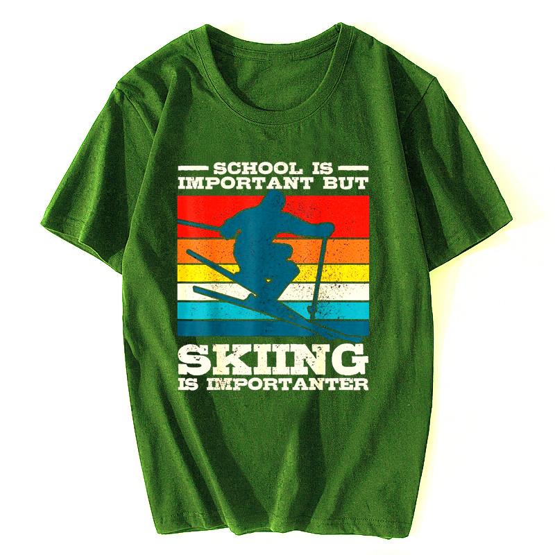 School Is Important But Skiing Is Importanter Ski Funny T-Shirt Cotton T-Shirts Men Street Tops