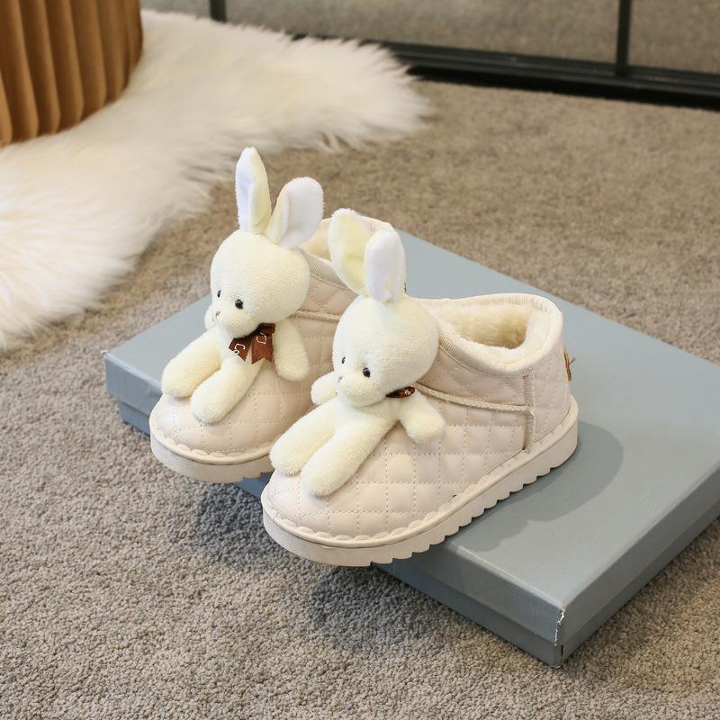 Детские зимние сапоги с изображением кролика из мультфильма, женские зимние новые ботильоны для мальчиков и девочек с утолщенной шерстью из хлопка для детей