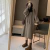 Осень и зима новое трикотажное платье с капюшоном большого размера женское средней длины свободное и стройнящее ленивое ветровое свитер-юбка