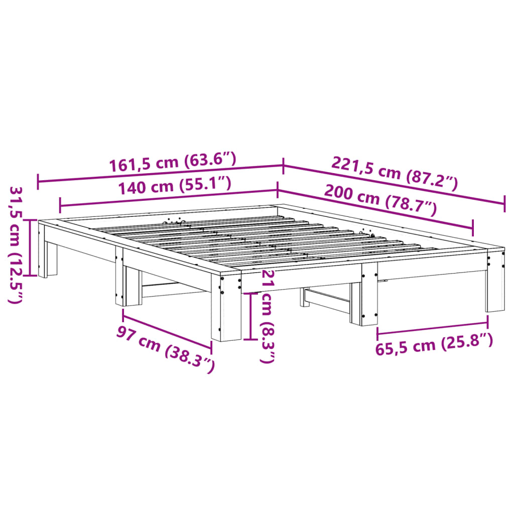 Vidaxl Rama Łóżka Bez Materaca, Biała, 140X200 Cm, Lite Drewno Sosnowe