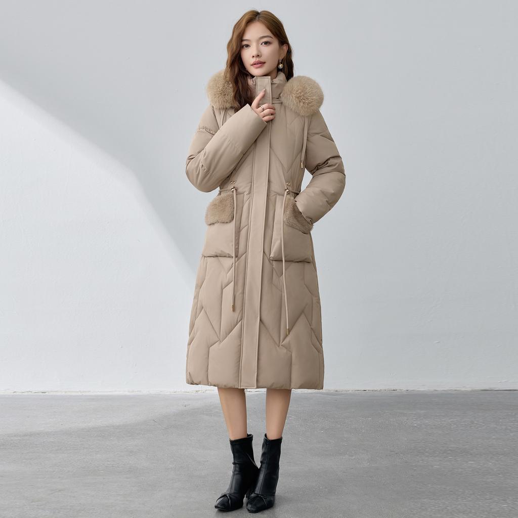 Knee fashion padded jacket women's long slim padded jacket big *** removable new padded jacket