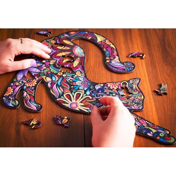 Puzzle en Bois Animaux - ENGELHART - Chat A3 - 108 pcs - Formes uniques - Puzzle Adultes - Boite cadeau