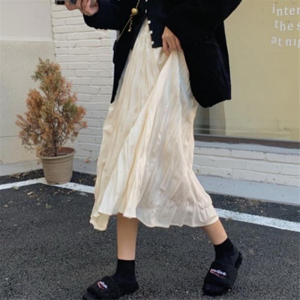 New Arrivals Open Run Women Pleated Long Skirt High Waist Banding Design