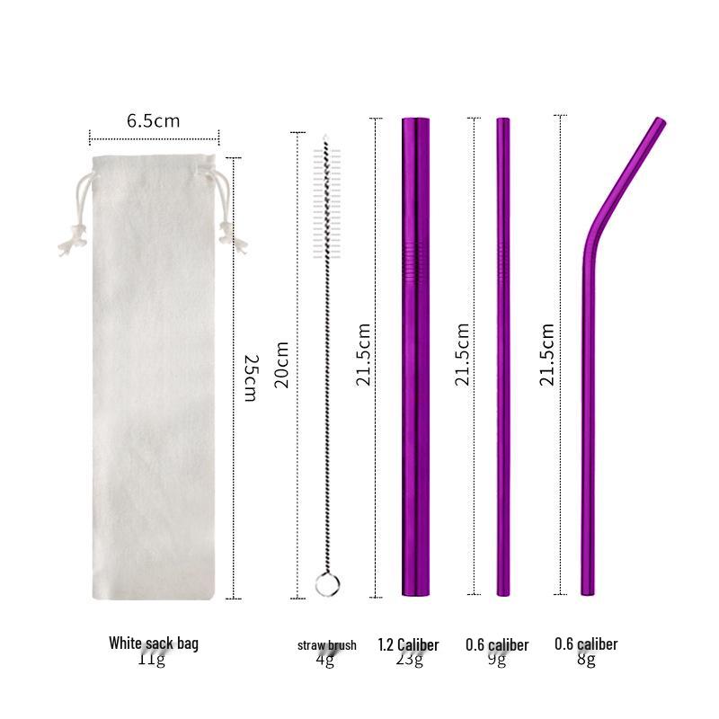 Stainless Steel Colored Straw Set: Straight & Bent Straws, Milk Tea Beverage Stirrer, Portable Gift