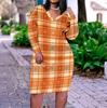 Women Plus Size V Neck Long Sleeve Abstract Leaf Printed Straight Dress
